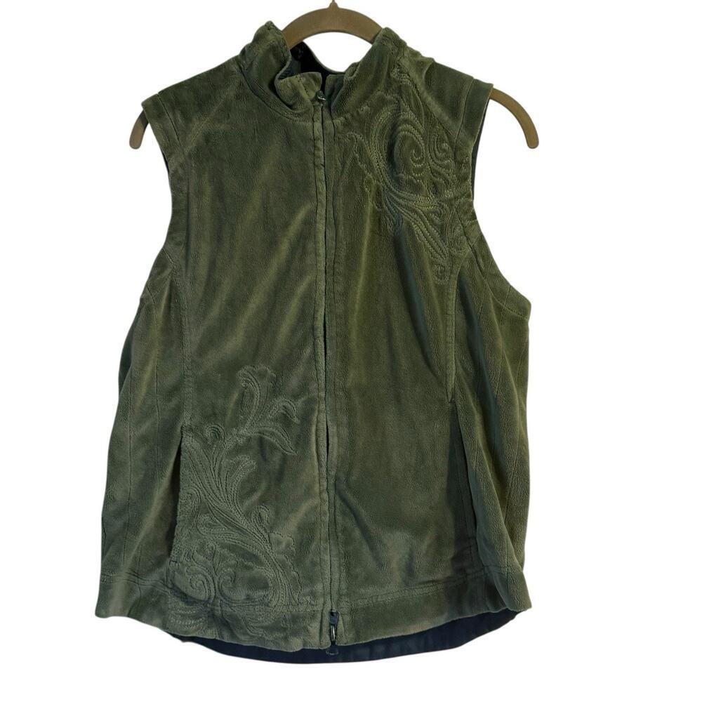 REI Women’s Reversible Vest Size M Green Teal Fleece Embroidered Nylon Zip Up